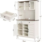 Meuble de bar à café de ferme avec 4 portes, 2 tiroirs et porte-bouteilles, console de rangement de cuisine de 72 pouces pour micro-ondes et bar à domicile