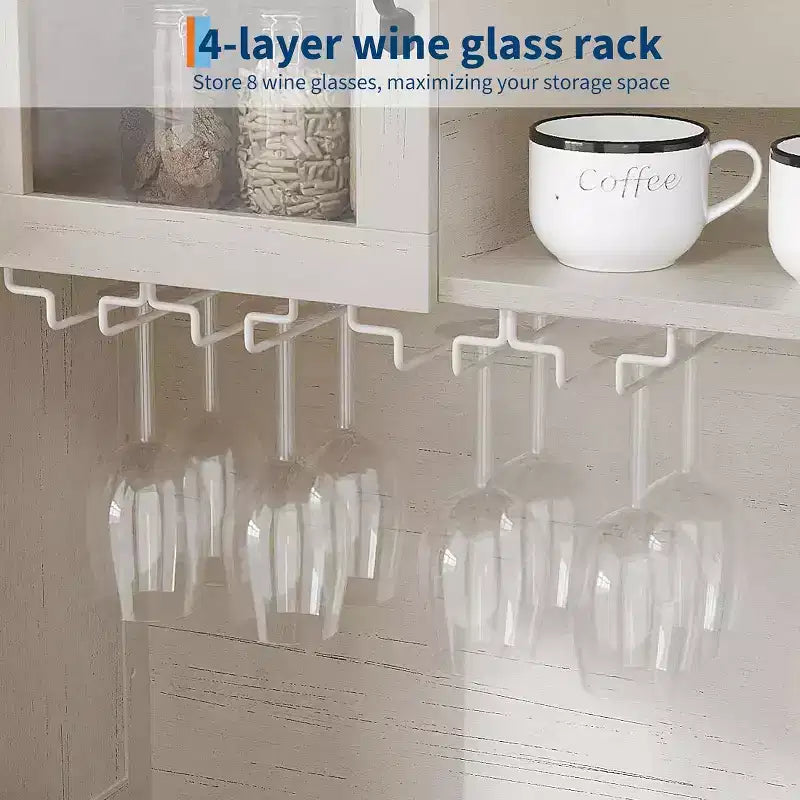 Meuble de bar à café de ferme avec 4 portes, 2 tiroirs et porte-bouteilles, console de rangement de cuisine de 72 pouces pour micro-ondes et bar à domicile