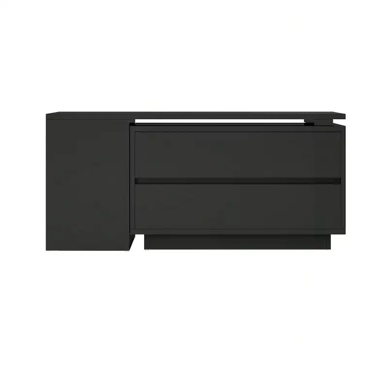Table Basse LED Extensible en Bois Convertible avec 4 Tiroirs de Rangement et Étagères Ouvertes pour Salon Noir