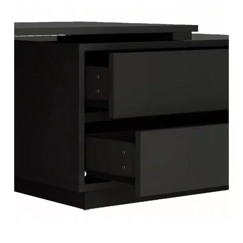 Table Basse LED Extensible en Bois Convertible avec 4 Tiroirs de Rangement et Étagères Ouvertes pour Salon Noir