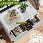 Commode à 3 tiroirs cannelés, chiffonnier de 71 cm de large avec dispositif anti-basculement, table de chevet haute en bois avec rangement et pieds en métal pour chambre, couloir