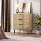 Commode à 3 tiroirs cannelés, chiffonnier de 71 cm de large avec dispositif anti-basculement, table de chevet haute en bois avec rangement et pieds en métal pour chambre, couloir