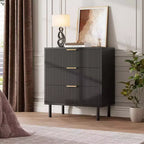 Commode à 3 tiroirs cannelés, chiffonnier de 71 cm de large avec dispositif anti-basculement, table de chevet haute en bois avec rangement et pieds en métal pour chambre, couloir