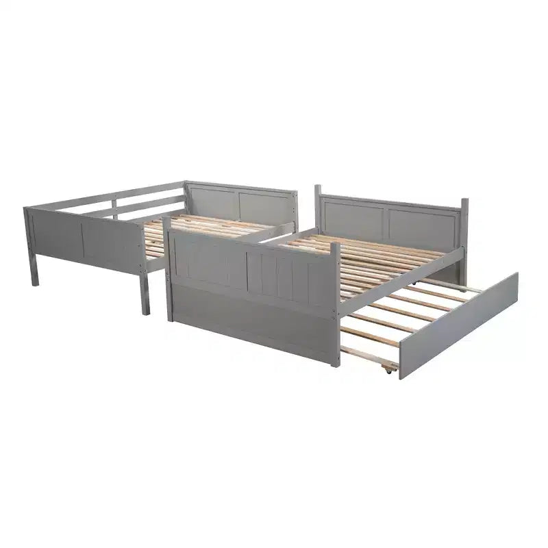 Lit superposé gigogne, lit superposé double en bois avec lit gigogne, cadre de lit superposé en bois massif avec garde-corps et échelle