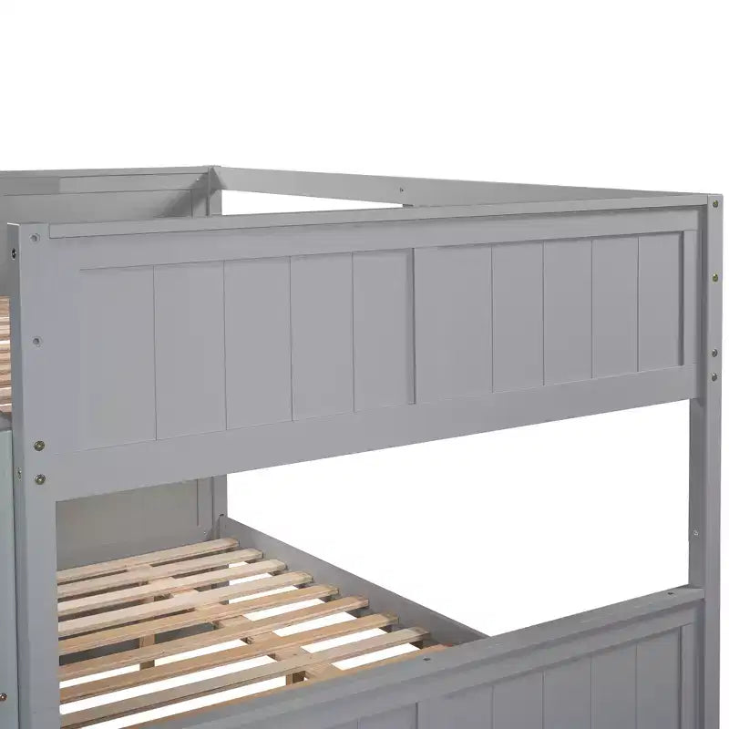 Lit superposé gigogne, lit superposé double en bois avec lit gigogne, cadre de lit superposé en bois massif avec garde-corps et échelle