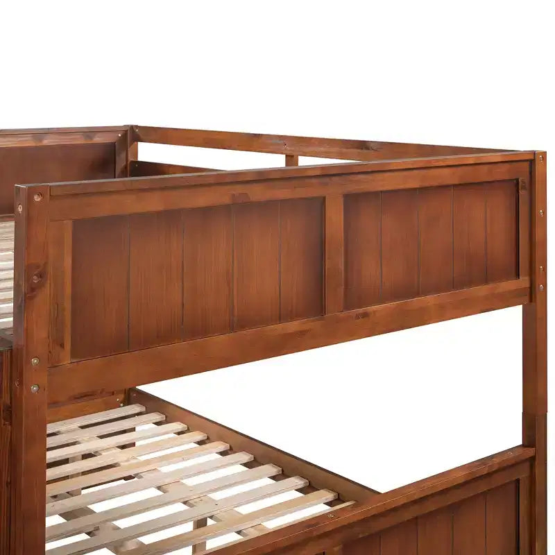 Lit superposé gigogne, lit superposé double en bois avec lit gigogne, cadre de lit superposé en bois massif avec garde-corps et échelle