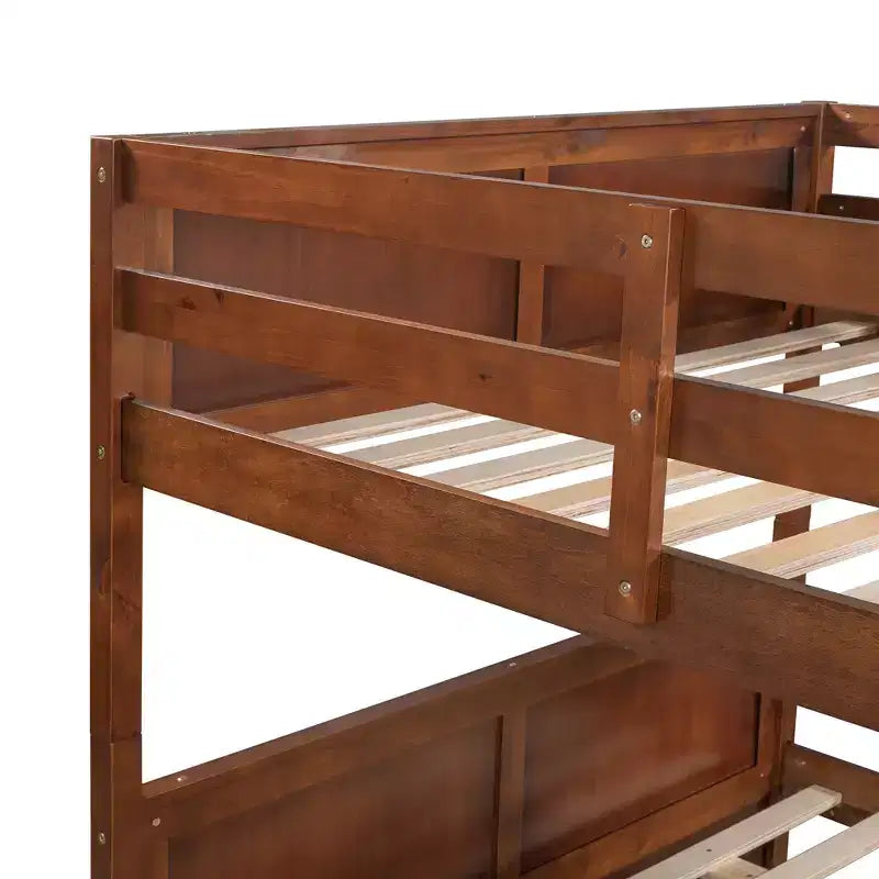 Lit superposé gigogne, lit superposé double en bois avec lit gigogne, cadre de lit superposé en bois massif avec garde-corps et échelle