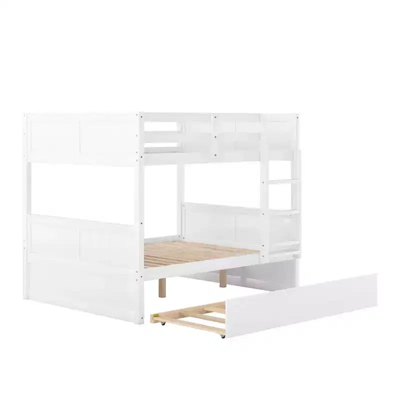 Lit superposé gigogne, lit superposé double en bois avec lit gigogne, cadre de lit superposé en bois massif avec garde-corps et échelle
