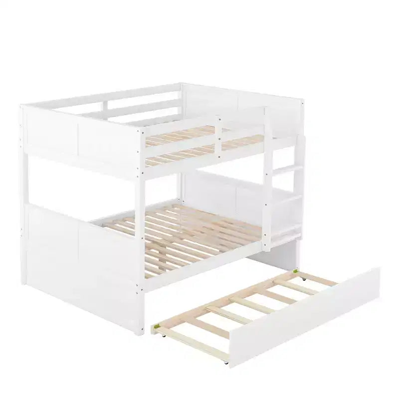 Lit superposé gigogne, lit superposé double en bois avec lit gigogne, cadre de lit superposé en bois massif avec garde-corps et échelle