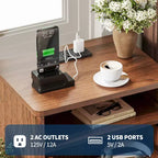 Table de chevet cannelée moderne CuisinSmart avec station de charge USB, classeurs à 2 tiroirs, tables d'appoint pour salon, chambre à coucher, bureau à domicile
