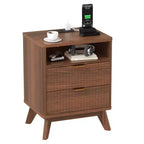 Table de chevet cannelée moderne CuisinSmart avec station de charge USB, classeurs à 2 tiroirs, tables d'appoint pour salon, chambre à coucher, bureau à domicile
