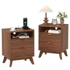 Table de chevet cannelée moderne CuisinSmart avec station de charge USB, classeurs à 2 tiroirs, tables d'appoint pour salon, chambre à coucher, bureau à domicile