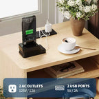 Table de chevet cannelée moderne CuisinSmart avec station de charge USB, classeurs à 2 tiroirs, tables d'appoint pour salon, chambre à coucher, bureau à domicile