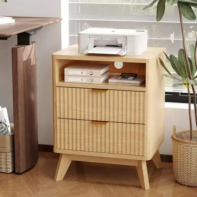 Table de chevet cannelée moderne CuisinSmart avec station de charge USB, classeurs à 2 tiroirs, tables d'appoint pour salon, chambre à coucher, bureau à domicile