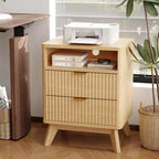 Table de chevet cannelée moderne CuisinSmart avec station de charge USB, classeurs à 2 tiroirs, tables d'appoint pour salon, chambre à coucher, bureau à domicile