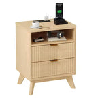 Table de chevet cannelée moderne CuisinSmart avec station de charge USB, classeurs à 2 tiroirs, tables d'appoint pour salon, chambre à coucher, bureau à domicile