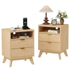 Table de chevet cannelée moderne CuisinSmart avec station de charge USB, classeurs à 2 tiroirs, tables d'appoint pour salon, chambre à coucher, bureau à domicile