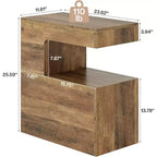 Table d'appoint Lantine en forme de C, 65 cm, avec étagère de rangement à 2 niveaux, table plateau TV de style ferme pour canapé, salon, chambre, marron