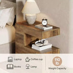 Table d'appoint Lantine en forme de C, 65 cm, avec étagère de rangement à 2 niveaux, table plateau TV de style ferme pour canapé, salon, chambre, marron