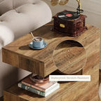 Table d'appoint Lantine en forme de C, 65 cm, avec étagère de rangement à 2 niveaux, table plateau TV de style ferme pour canapé, salon, chambre, marron
