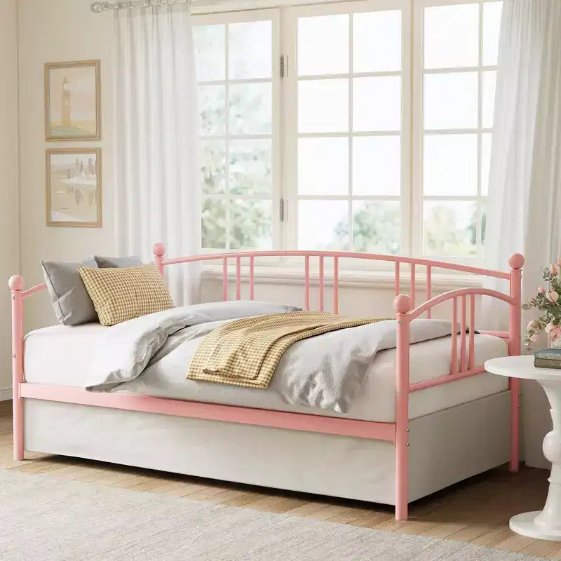 Lit de repos jumeau sans gigogne, lit de jour double en métal, support à lattes en acier robuste, pour salons, chambres à coucher, matelas à ressorts non requis