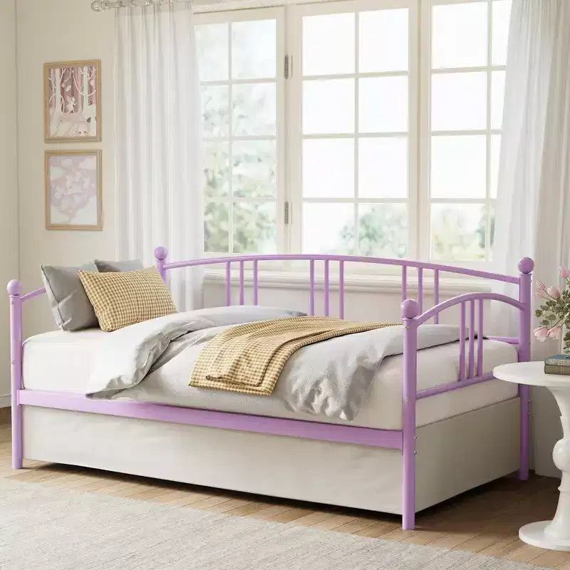Lit de repos jumeau sans gigogne, lit de jour double en métal, support à lattes en acier robuste, pour salons, chambres à coucher, matelas à ressorts non requis