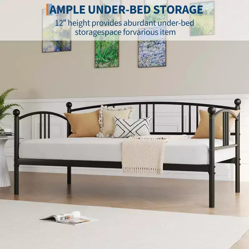 Lit de repos jumeau sans gigogne, lit de jour double en métal, support à lattes en acier robuste, pour salons, chambres à coucher, matelas à ressorts non requis