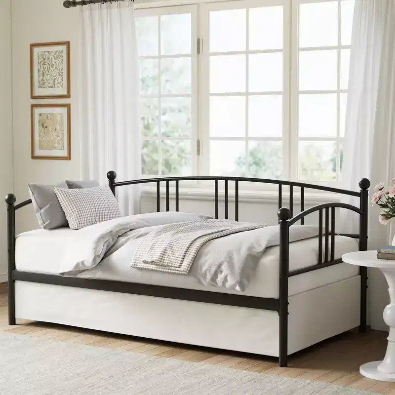 Lit de repos jumeau sans gigogne, lit de jour double en métal, support à lattes en acier robuste, pour salons, chambres à coucher, matelas à ressorts non requis