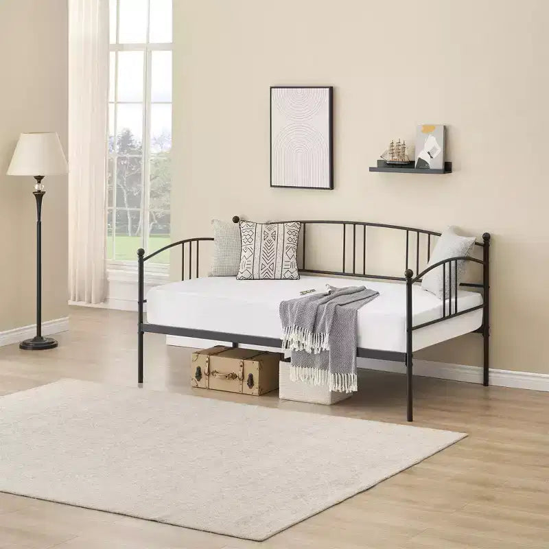 Lit de repos jumeau sans gigogne, lit de jour double en métal, support à lattes en acier robuste, pour salons, chambres à coucher, matelas à ressorts non requis