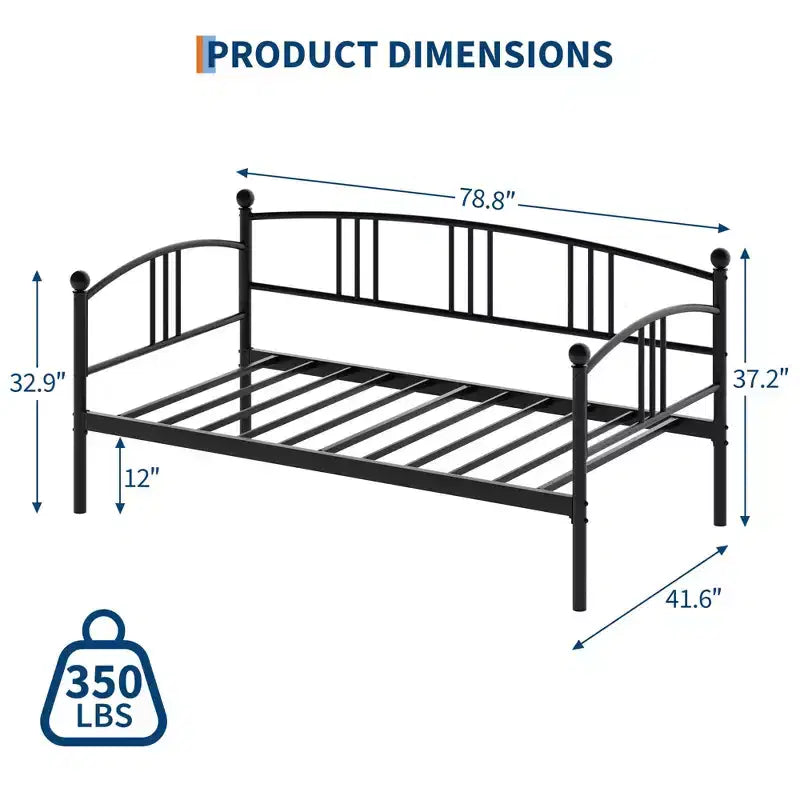 Lit de repos jumeau sans gigogne, lit de jour double en métal, support à lattes en acier robuste, pour salons, chambres à coucher, matelas à ressorts non requis