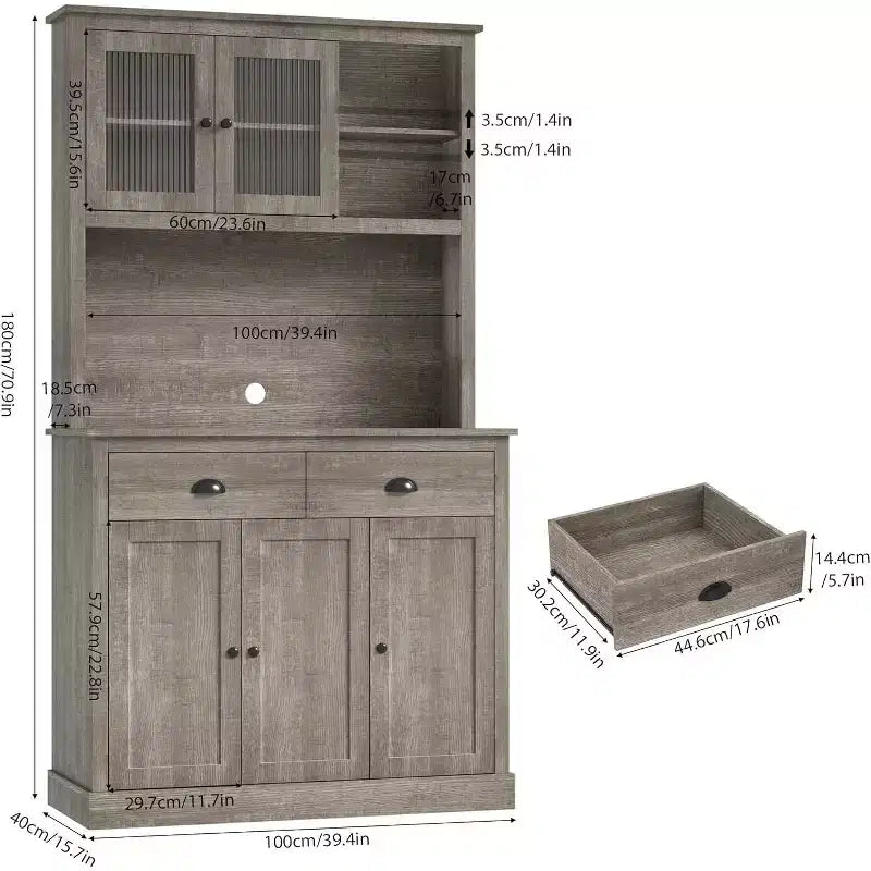 COZONY 71 Meuble de rangement haut avec portes et tiroir, desserte de cuisine avec support pour micro-ondes et dispositif anti-basculement