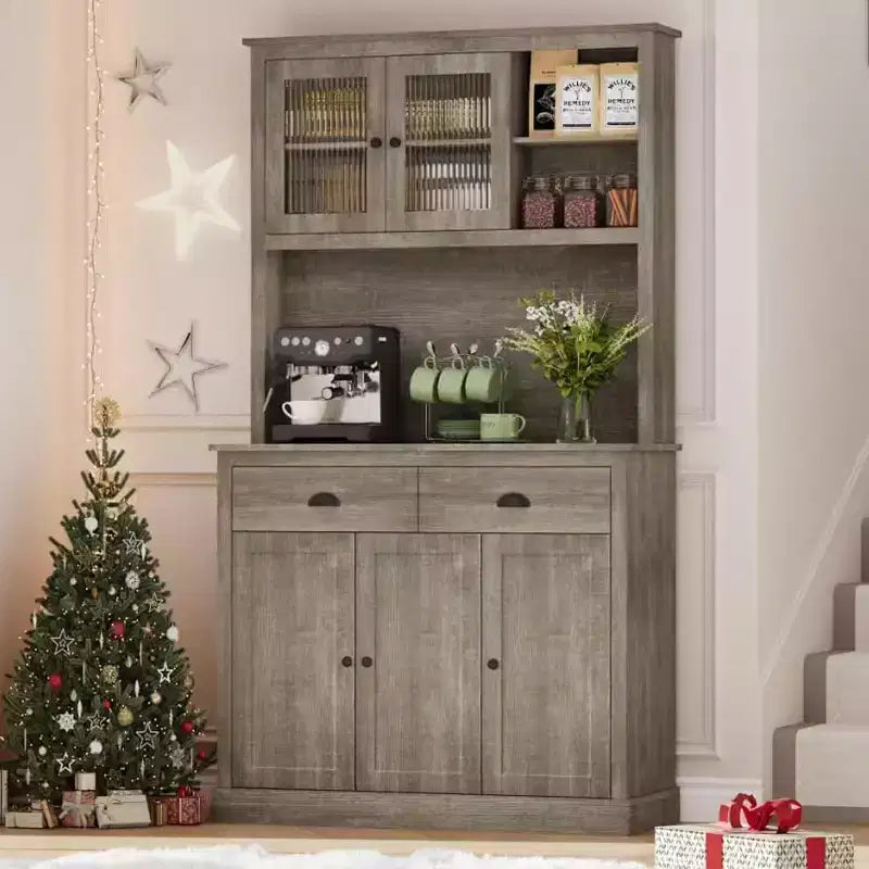 COZONY 71 Meuble de rangement haut avec portes et tiroir, desserte de cuisine avec support pour micro-ondes et dispositif anti-basculement