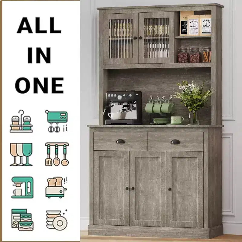 COZONY 71 Meuble de rangement haut avec portes et tiroir, desserte de cuisine avec support pour micro-ondes et dispositif anti-basculement