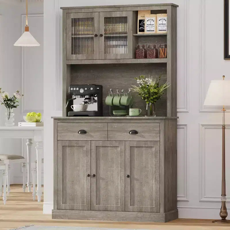 COZONY 71 Meuble de rangement haut avec portes et tiroir, desserte de cuisine avec support pour micro-ondes et dispositif anti-basculement