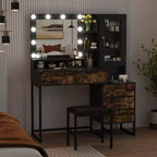 Coiffeuse GustoWave avec tabouret rembourré, coiffeuse avec miroir et lumières, ensemble coiffeuse avec rangement et 5 tiroirs