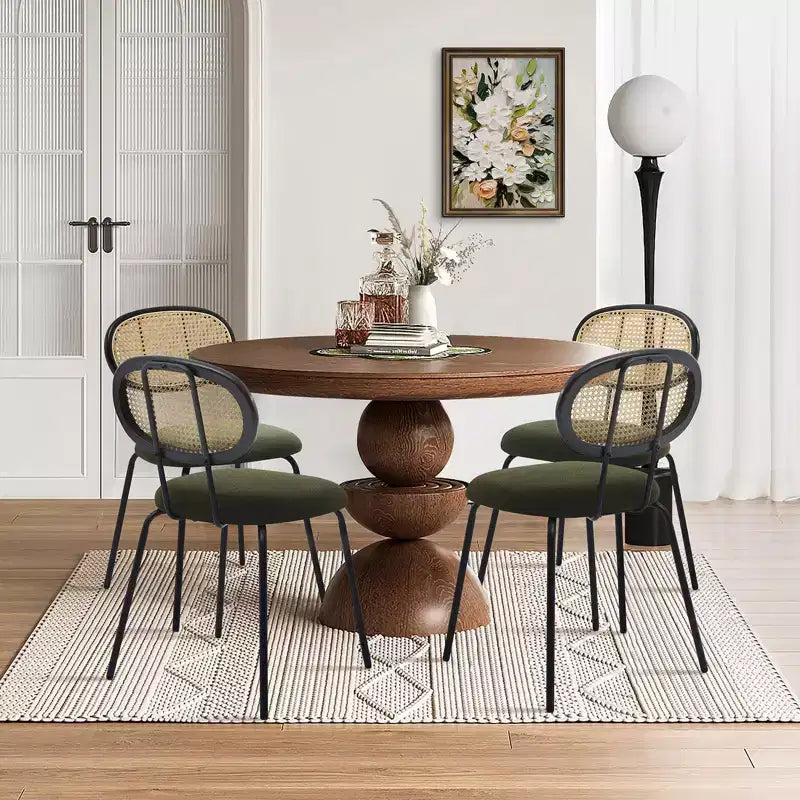 2 chaises de salle à manger en rotin avec pieds en métal et dossier en rotin pour salle à manger, cuisine, salon