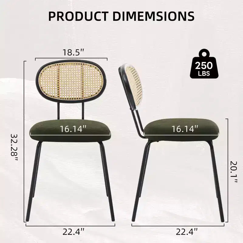 2 chaises de salle à manger en rotin avec pieds en métal et dossier en rotin pour salle à manger, cuisine, salon