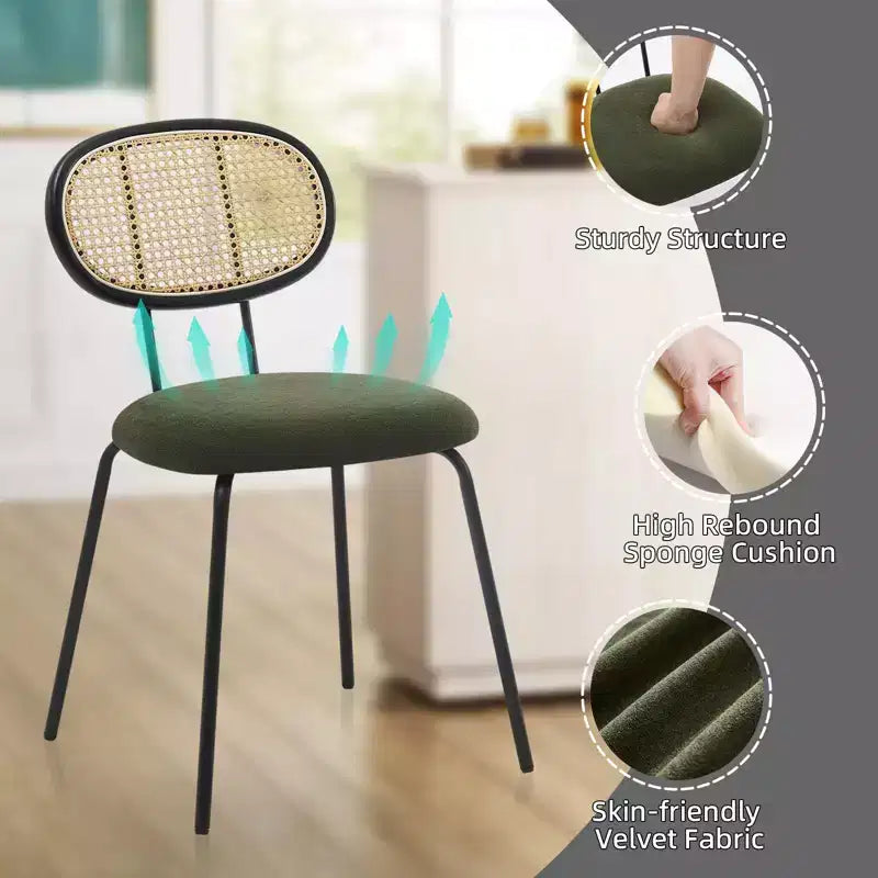 2 chaises de salle à manger en rotin avec pieds en métal et dossier en rotin pour salle à manger, cuisine, salon