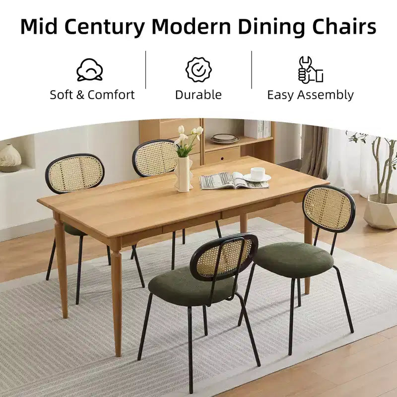 2 chaises de salle à manger en rotin avec pieds en métal et dossier en rotin pour salle à manger, cuisine, salon