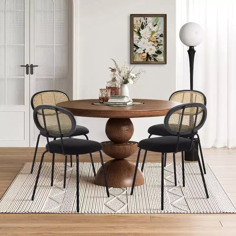2 chaises de salle à manger en rotin avec pieds en métal et dossier en rotin pour salle à manger, cuisine, salon