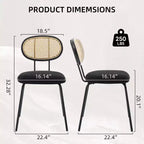 2 chaises de salle à manger en rotin avec pieds en métal et dossier en rotin pour salle à manger, cuisine, salon