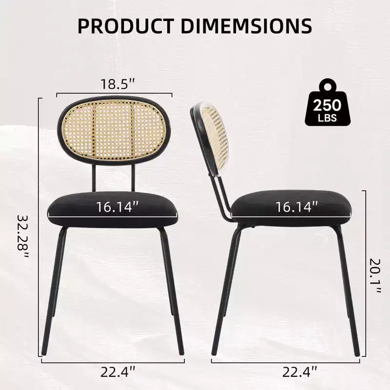 2 chaises de salle à manger en rotin avec pieds en métal et dossier en rotin pour salle à manger, cuisine, salon