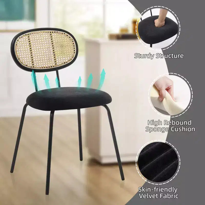 2 chaises de salle à manger en rotin avec pieds en métal et dossier en rotin pour salle à manger, cuisine, salon