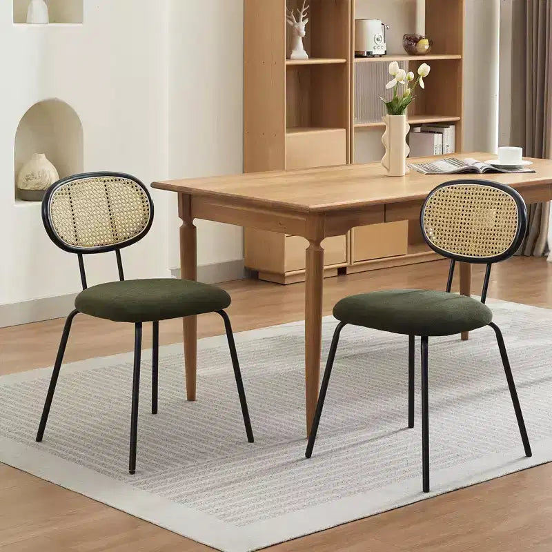 2 chaises de salle à manger en rotin avec pieds en métal et dossier en rotin pour salle à manger, cuisine, salon