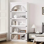 Étagère bibliothèque haute et arquée de 174,5 cm avec rangement, bibliothèque de ferme à 5 niveaux, étagères en bois pour bureau à domicile, salon