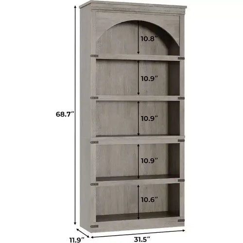 Étagère bibliothèque haute et arquée de 174,5 cm avec rangement, bibliothèque de ferme à 5 niveaux, étagères en bois pour bureau à domicile, salon