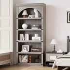 Étagère bibliothèque haute et arquée de 174,5 cm avec rangement, bibliothèque de ferme à 5 niveaux, étagères en bois pour bureau à domicile, salon