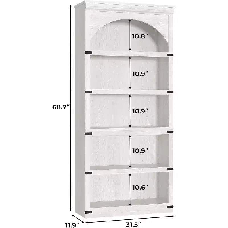 Étagère bibliothèque haute et arquée de 174,5 cm avec rangement, bibliothèque de ferme à 5 niveaux, étagères en bois pour bureau à domicile, salon