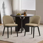 Lot de 2 chaises de salle à manger sans accoudoirs avec dossier incurvé et pieds en bois pour restaurant/café, en tissu moderne rembourré