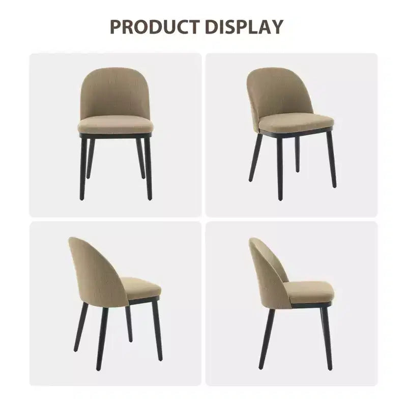 Lot de 2 chaises de salle à manger sans accoudoirs avec dossier incurvé et pieds en bois pour restaurant/café, en tissu moderne rembourré